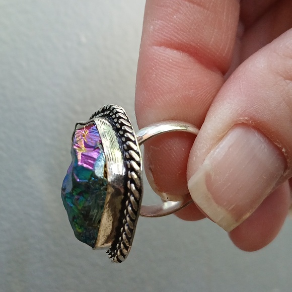 New Rainbow Titanium Crystal Quartz 925 Silver Ring. - Picture 8 of 12